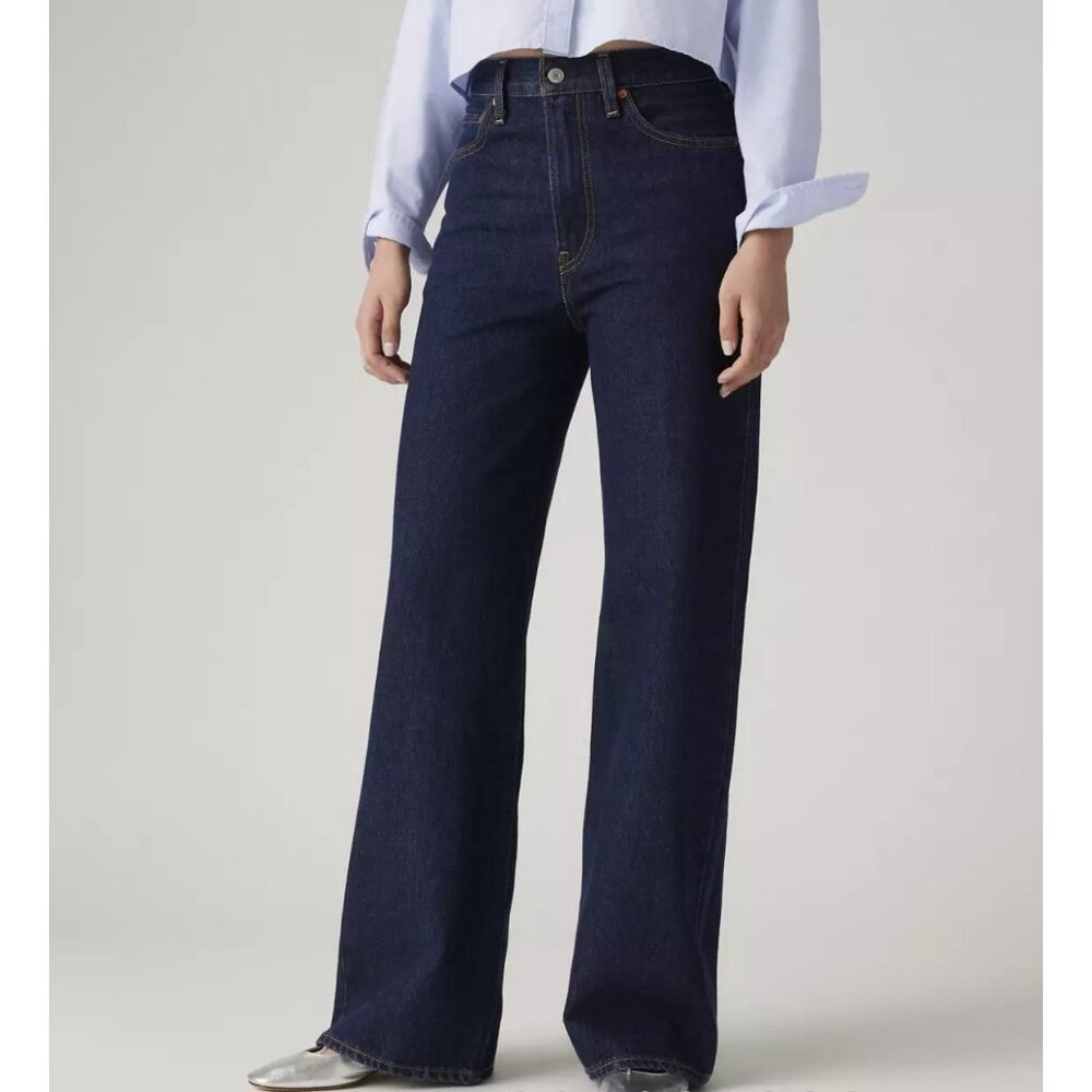New Levi's 29x34 Premium Ribcage Wide Leg Women's Jeans Shaded View Dark Wash